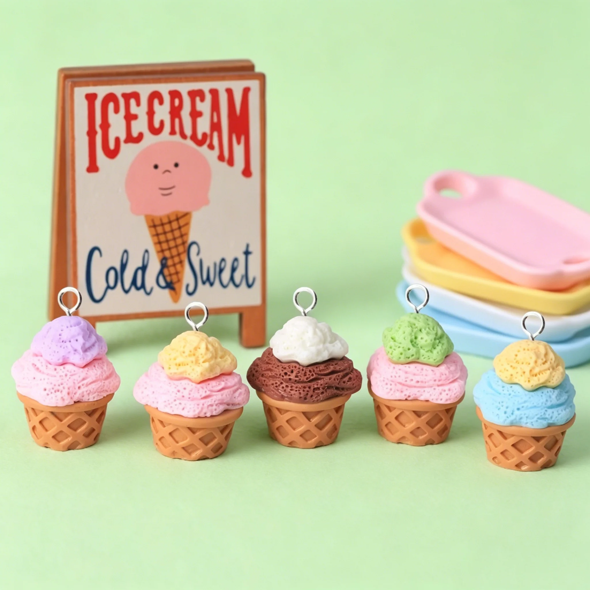 Resin Craft Supplies - 10Pcs Cute 3D Ice Cream Cone